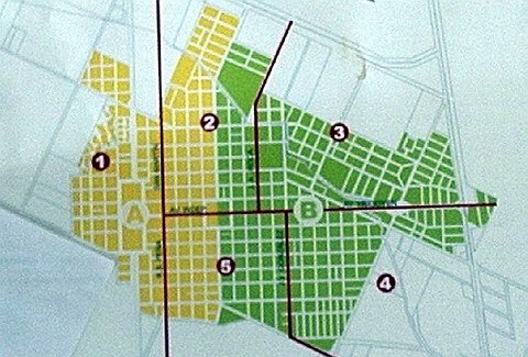 El plano marca los diferentes sectores de recolección. Referencias al pie.