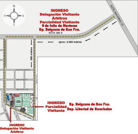 Plano de los accesos visitantes a la ciudad y al club (Prensa Unión).