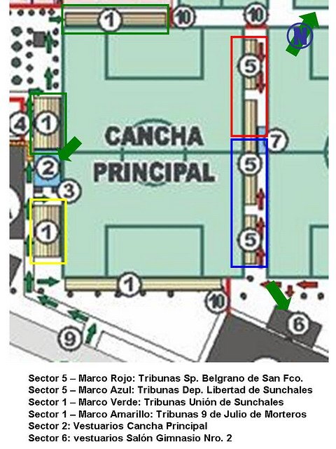 Detalles de las ubicaciones de las parcialidades en el estadio (Prensa Unión). Detalles de las ubicaciones de las parcialidades en el estadio (Prensa Unión).