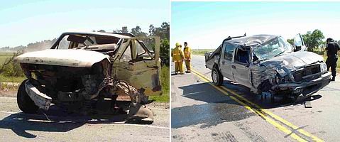 Las dos camionetas evidencian daños irrecuperables. Sus ocupantes recibieron lesiones de diferente consideración (Edgardo Porporatto).