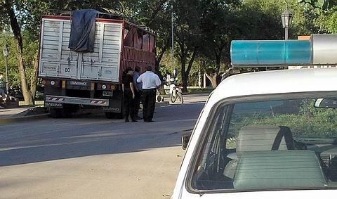 El acoplado, tal como quedó, en la mitad de la avenida.