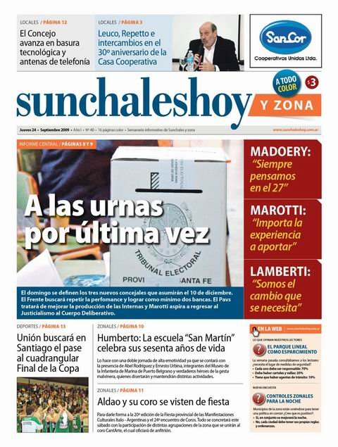 Tapa de sunchaleshoy, el semanario que esta tarde ya está disponible.
