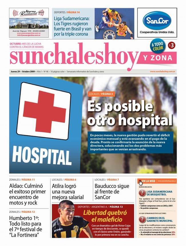 La tapa de la edición que está disponible. Nueva semana para sunchaleshoy y zona.