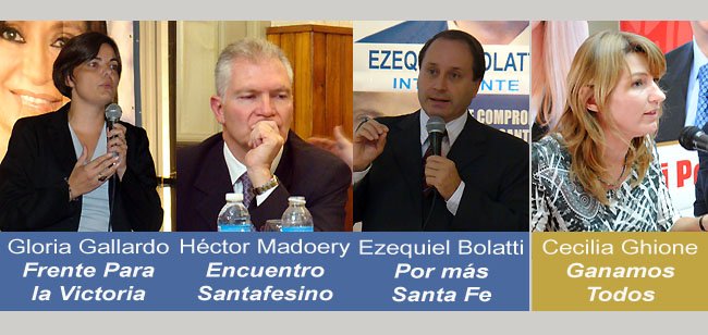 Los cuatro precandidatos a intendente. Quedarán solamente dos.
