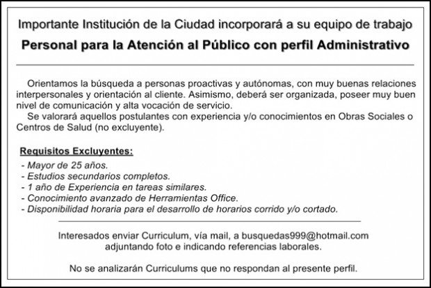 Clasificado Atención al Público