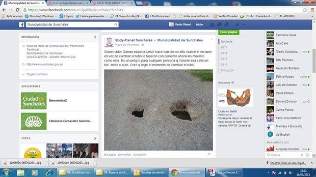 Captura de pantalla donde se posteó el reclamo en la Web Municipal, siendo borrado dos veces. Hoy, entra al Concejo como Minuta el mismo pedido (Foto Facebook).